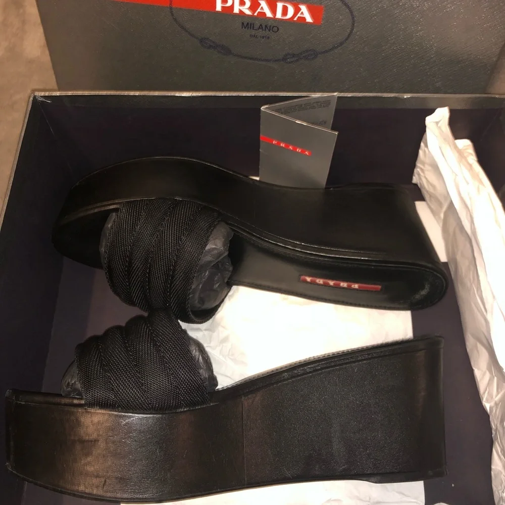 NEW PRADA SPORT PLATFORM SLIDE SANDALS 38.5 8.5